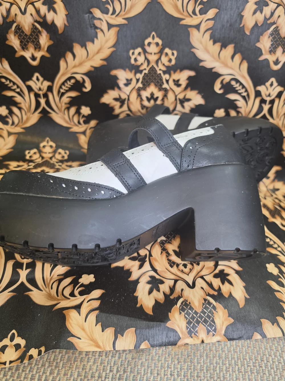 tuk Black and White Platform Mary Jane with Dual Straps